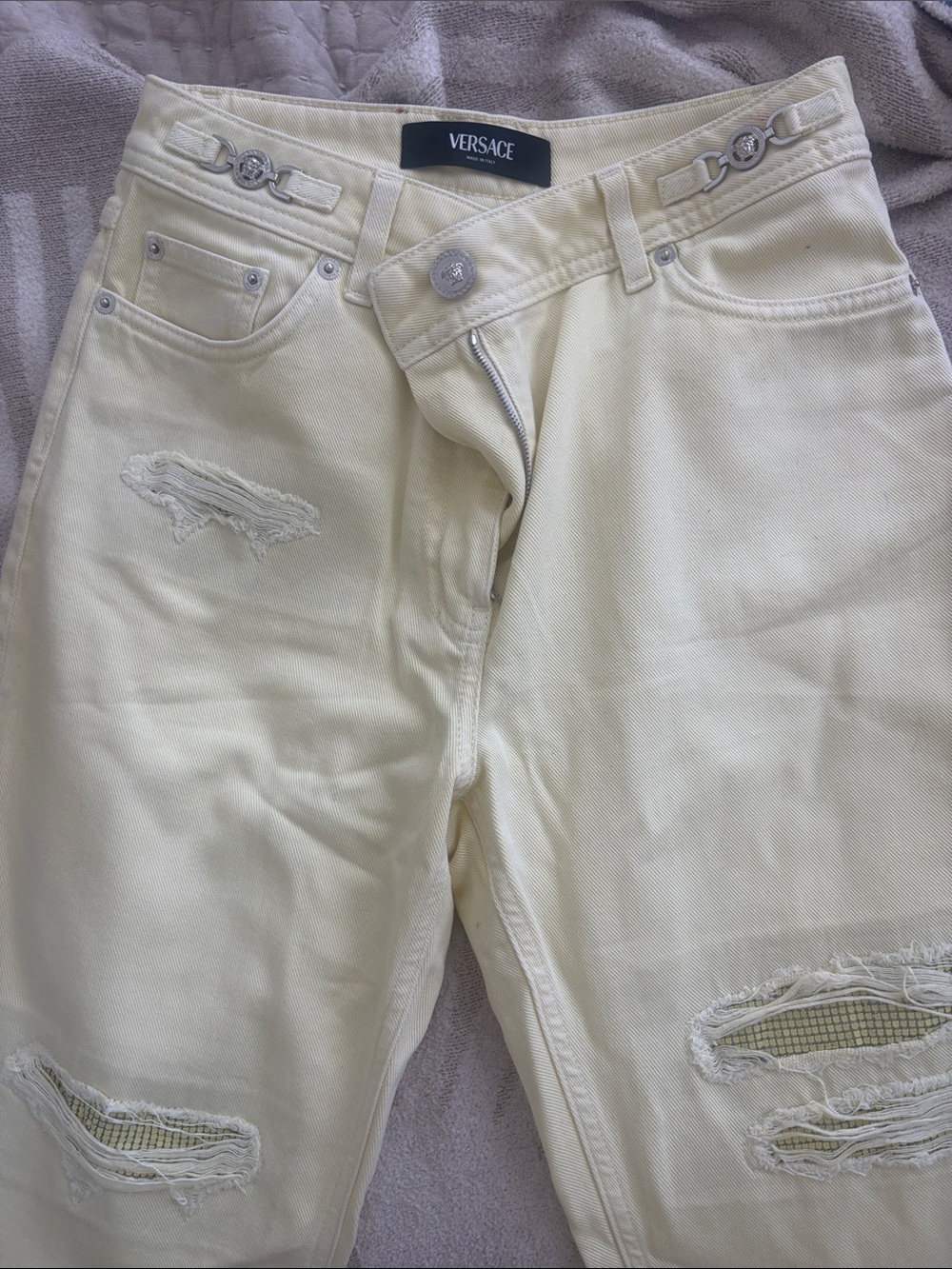 Versace women yellow Distressed Denim jeans